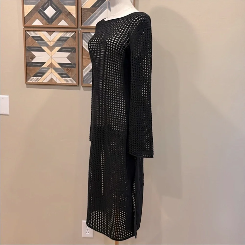 NakedCashmere Open Knit Crochet Black Coverup Kaftan Dress Black XS NWT - Picture 4 of 12